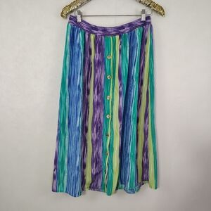 Vintage 90s Teddi Womens Multicolor Plus Size Midi Skirt Coastal Chic Artcore